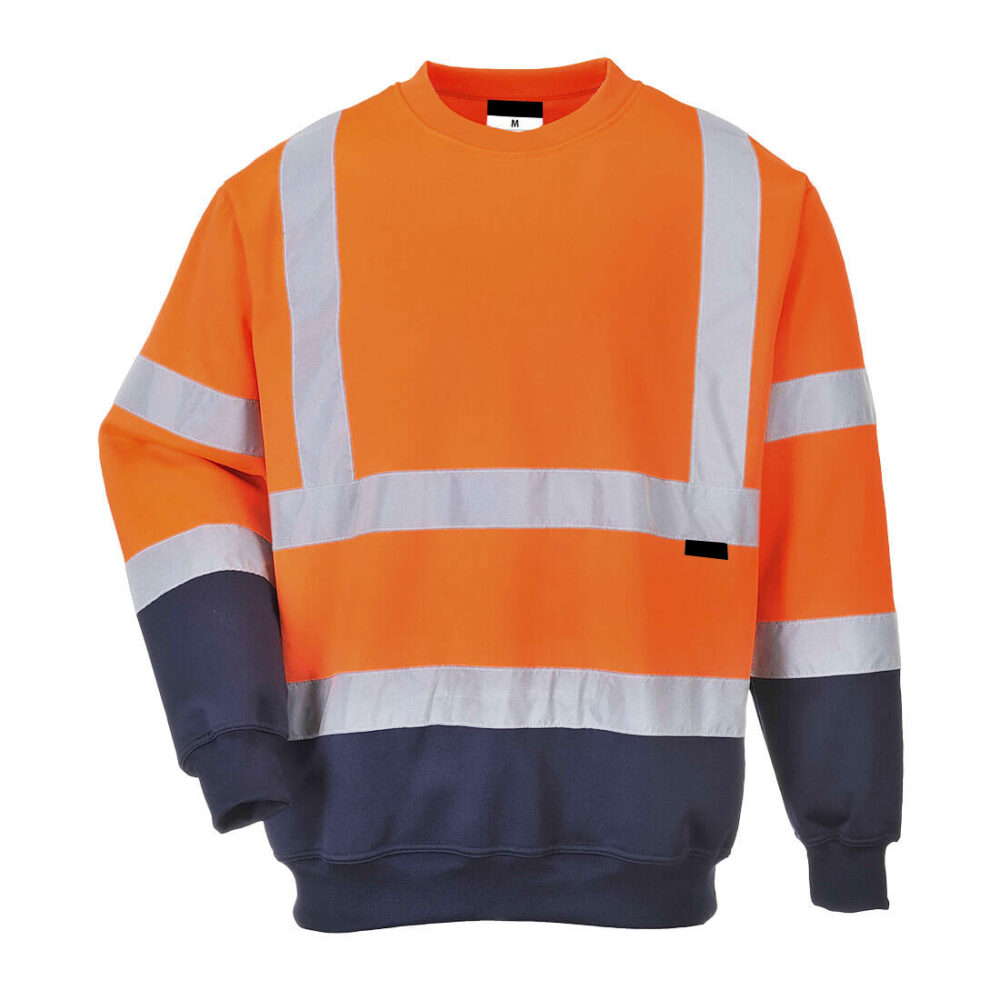 65% Polyester, 35% Cotton Hi-Vis Contrast Sweatshirt Orange/Navy