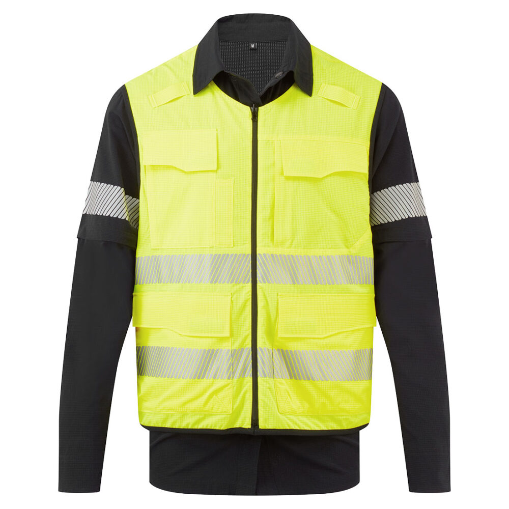 Custom Logo Ultimate Modular Hi-Vis 6-in-1  Breathable Mesh Fabric Shirt Black/Yellow