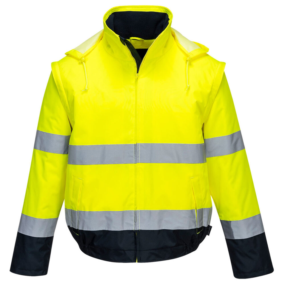 Fully Customizable Hi-Vis 2-in-1 Contrast Essential Lite Bomber Jacket Yellow/Navy