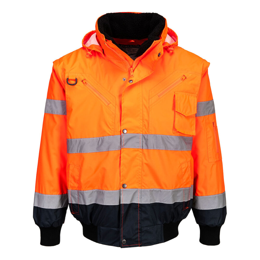 Fully Customized Hi-Vis 3-in-1 Contrast Bomber Jacket Orange/Navy