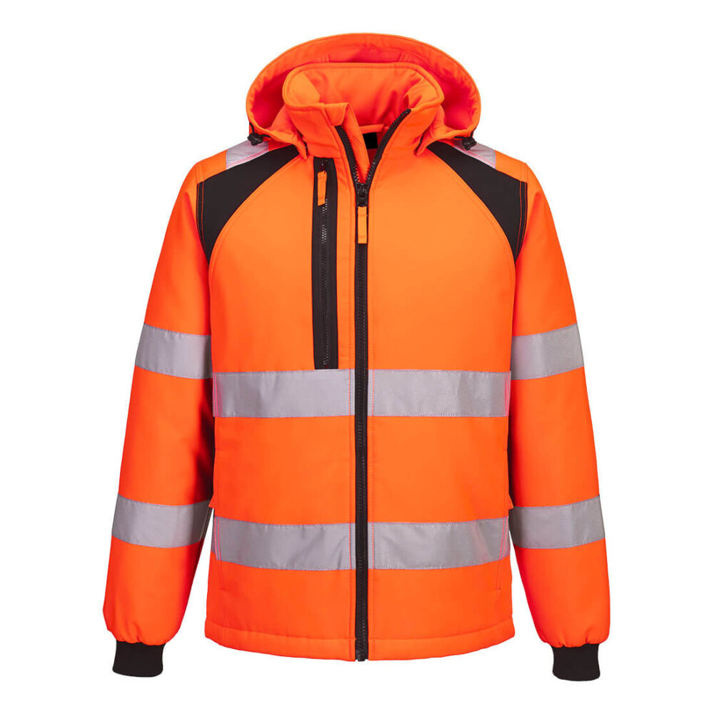 Fully Customized Hi-Vis Padded Softshell Orange/Black Breathable
