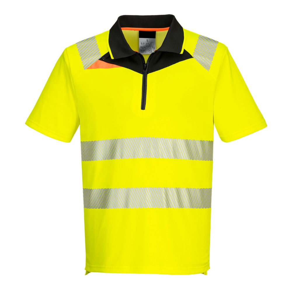 Moisture wicking Hi-Vis Private Label Zip Polo Shirt Yellow/Black