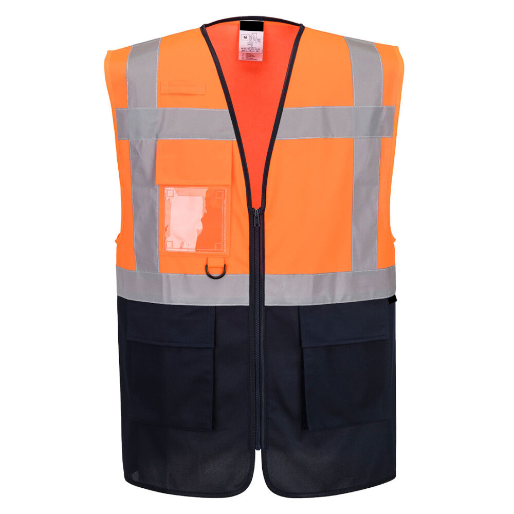 Wholesale Factory Price Custom Hi-Vis Contrast Executive Vest Orange/Navy