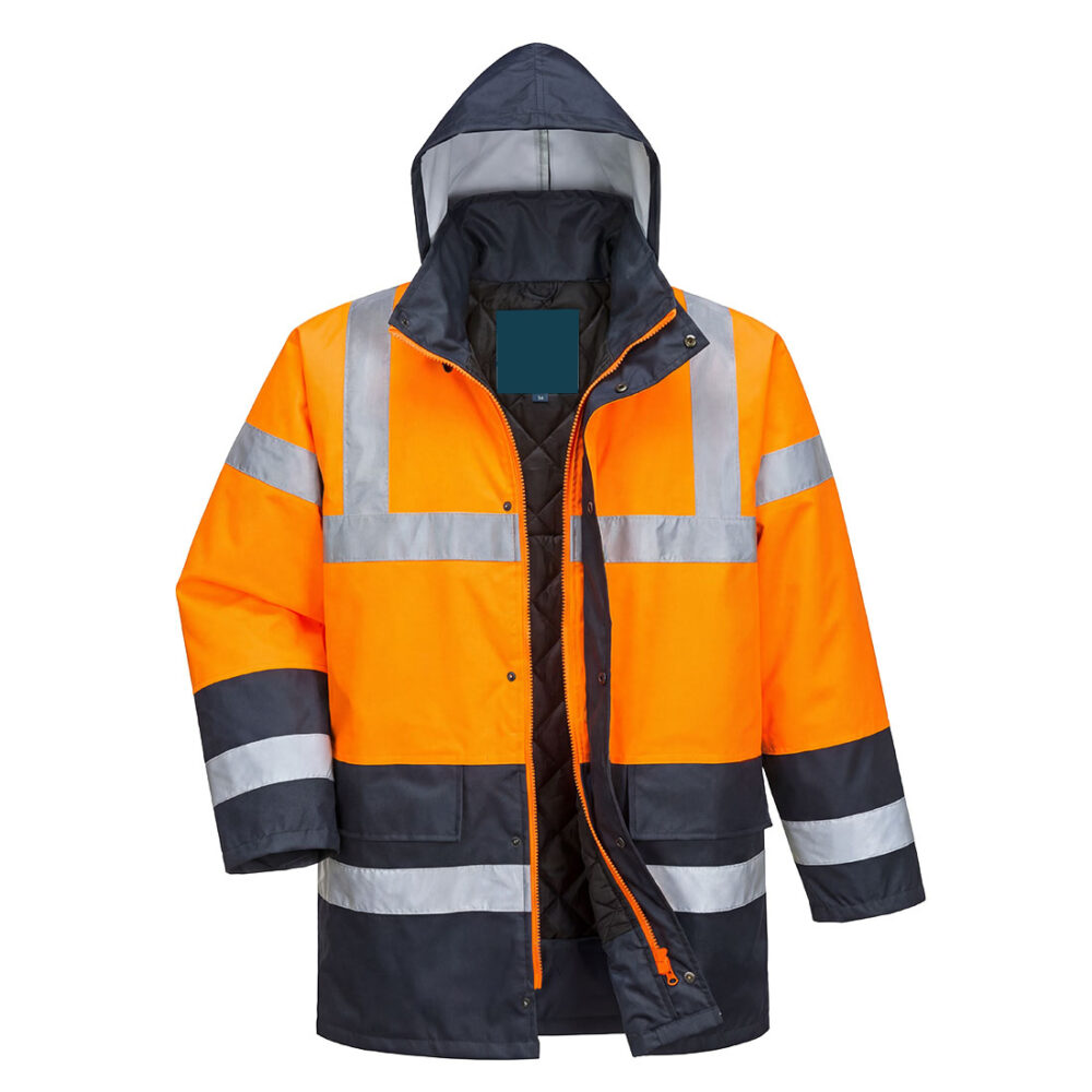 Custom Logo Hi-Vis Contrast Winter Traffic Jacket Orange/Navy