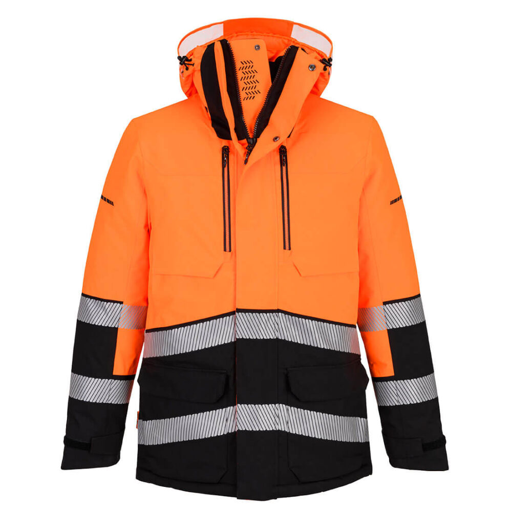 Factory Price Hi-Vis Expedition Parka Jacket Orange/Black Waterproof with Taped Seams