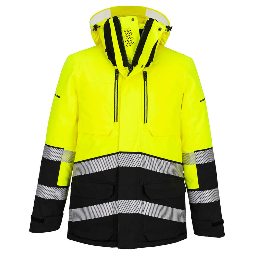 Private Label Hi-Vis Expedition Parka Jacket Yellow/Black Waterproof and Breathable fabric