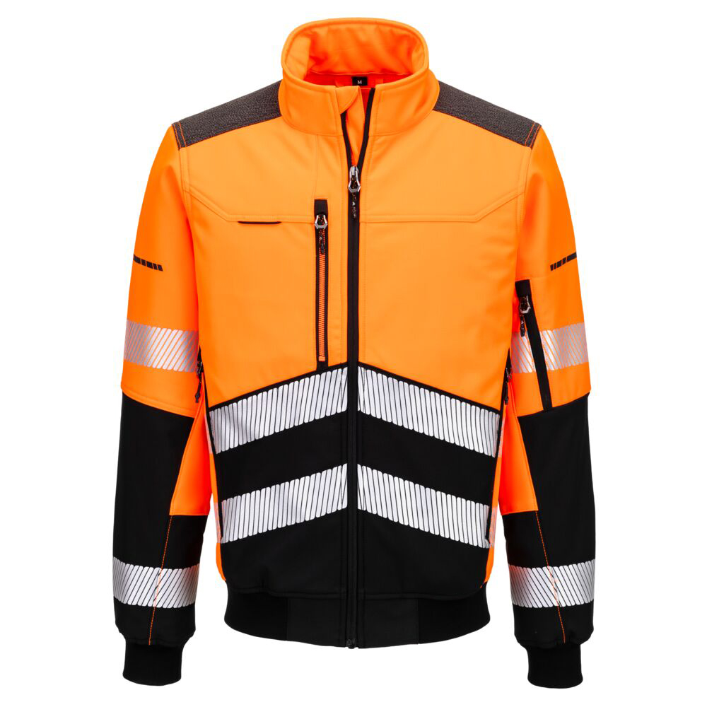 Durable, Breathable Custom made Hi-Vis Softshell Bomber Orange/Black