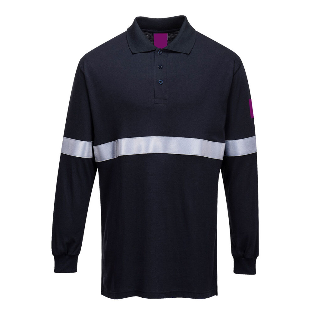 Modaflame Knit FR Anti Static Custom Long Sleeve Polo Shirt Navy