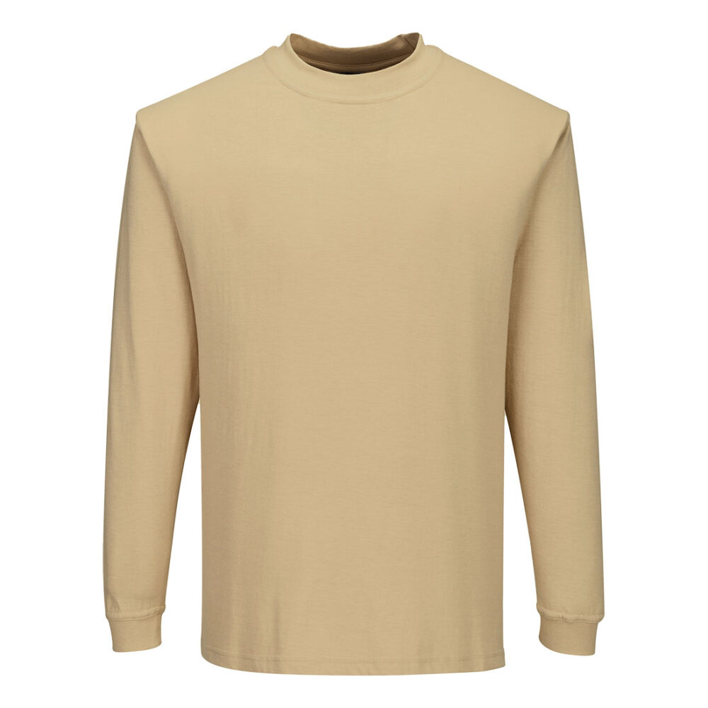 Modaflame Knit FR Long Sleeve Custom Logo Anti-Static T-Shirt Tan