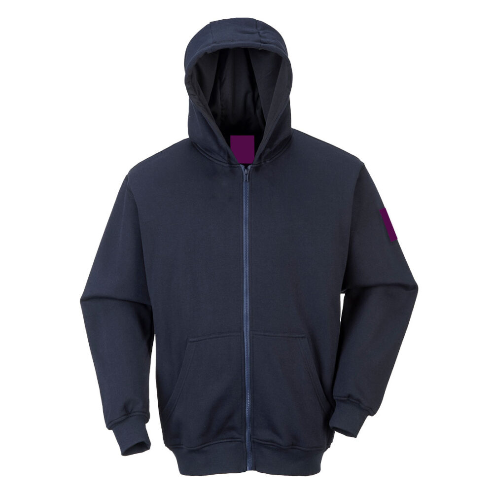 Flame Resistant Custom Logo Modaflame Knit FR Full Zip Hooded Sweatshirt Navy