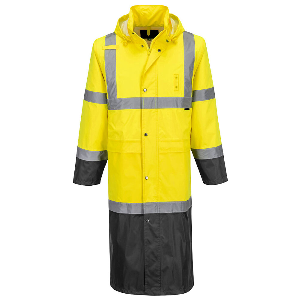 Waterproof Hi-Vis Contrast Custom Logo Raincoat 122cm Yellow/Black Vented Back