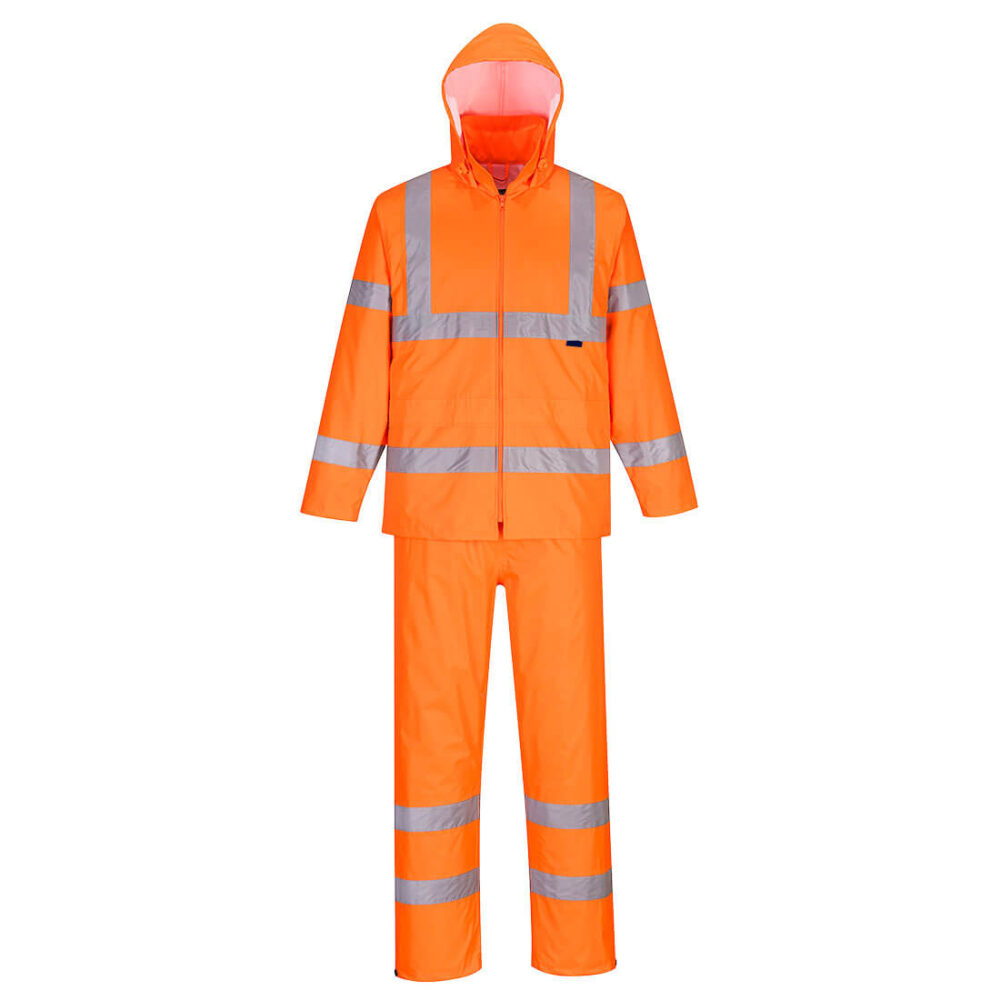 Waterproof High Visibility Custom Logo Rain Suit Orange