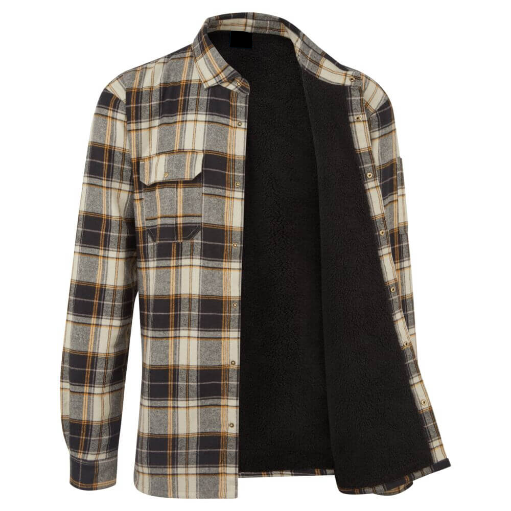 Fully Customized Long Sleeve Sherpa Lined Check Shirt Black