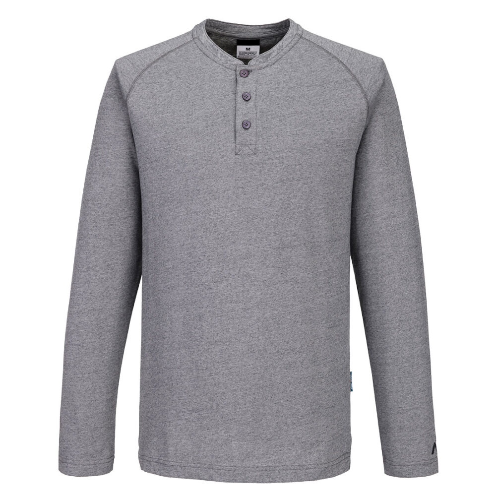 Custom Logo Henley T-Shirt Long Sleeve Zoom Grey
