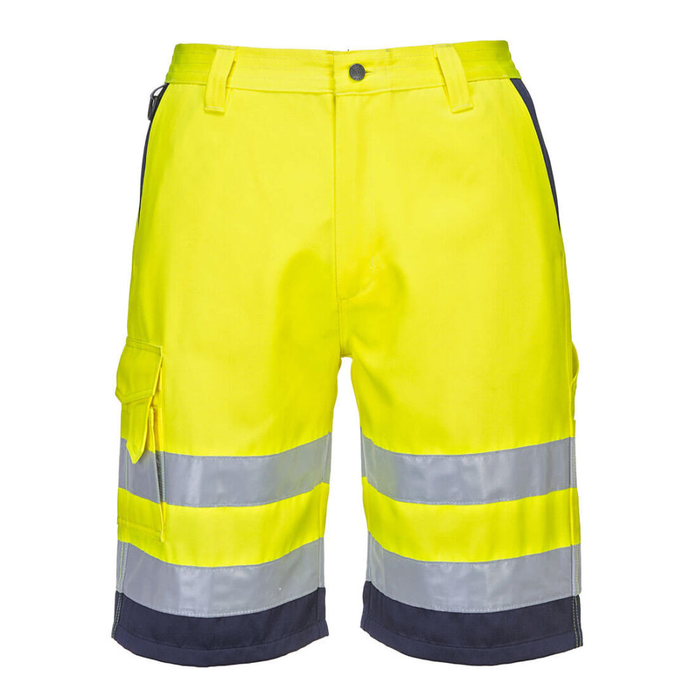 Durable Hi-Vis Lightweight Polycotton Custom Logo Shorts Yellow/Navy
