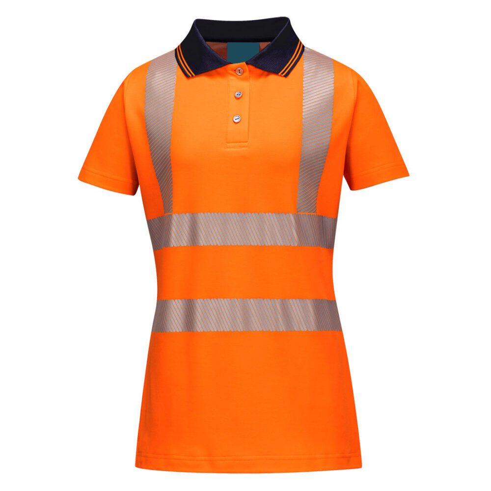 Breathable Hi-Vis Women's Cotton Comfort Pro Polo Shirt Orange/Black