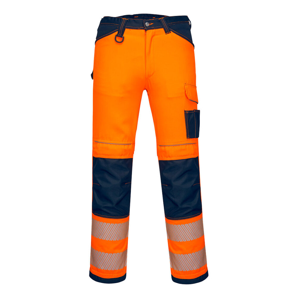 Durable polycotton Triple-stitched seams Hi-Vis Work Trousers Orange/Navy