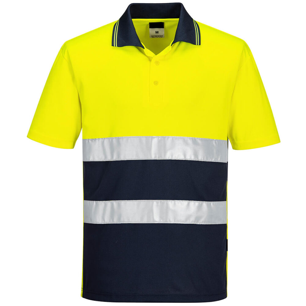 Fully Customizable Hi-Vis Lightweight Contrast Polo Shirt Yellow/Navy Moisture wicking fabric