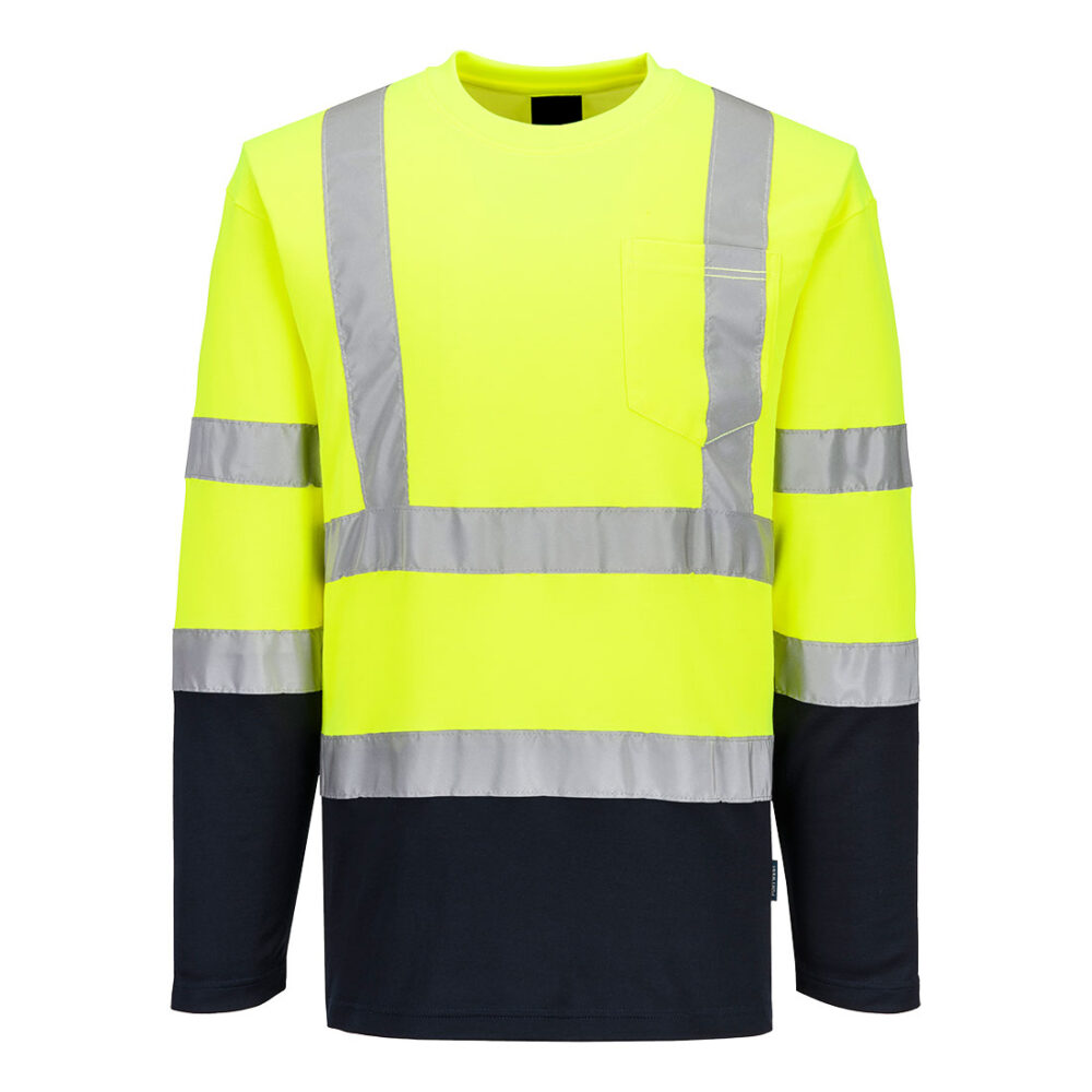 Custom Made Hi-Vis Cotton Comfort Contrast Long Sleeve T-Shirt Yellow/Navy