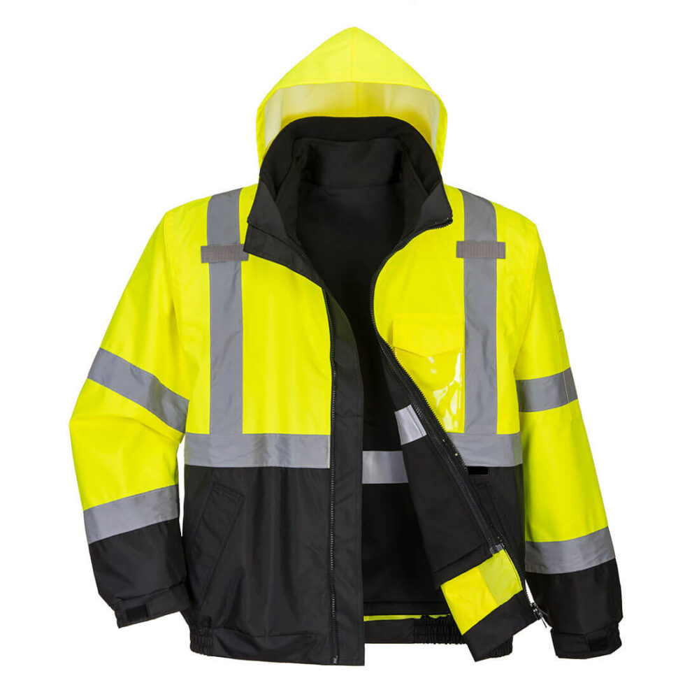Custom Made Hi-Vis 3-in-1 Contrast Premium Bomber Hooded Jacket Yellow/Black
