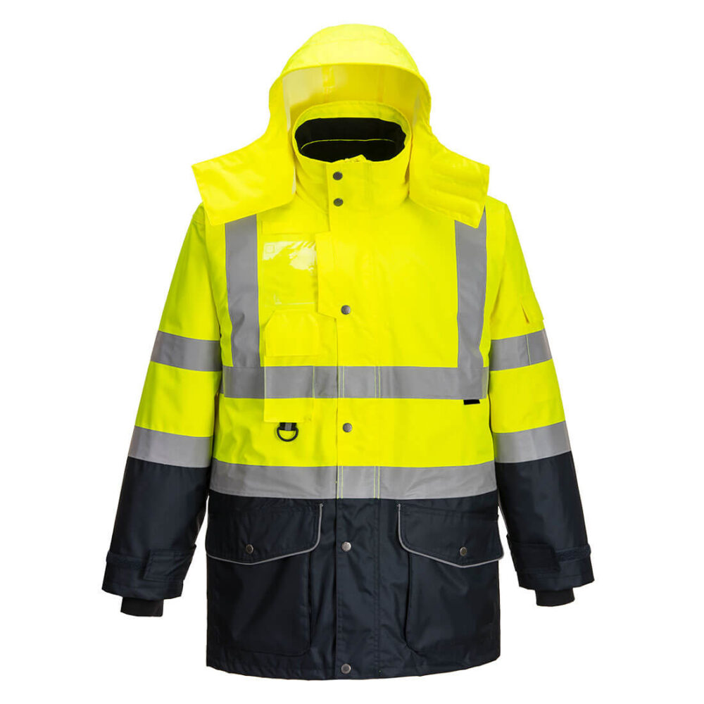 Private Label Hi-Vis Breathable 7-in-1 Contrast Traffic Jacket Breathable Fabric