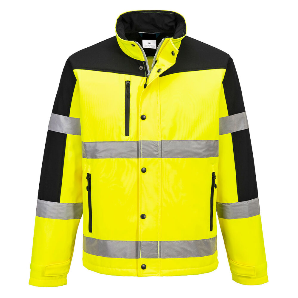 Custom Logo Hi-Vis Contrast Softshell (3L) Yellow Windproof and Water Resistant Fabric