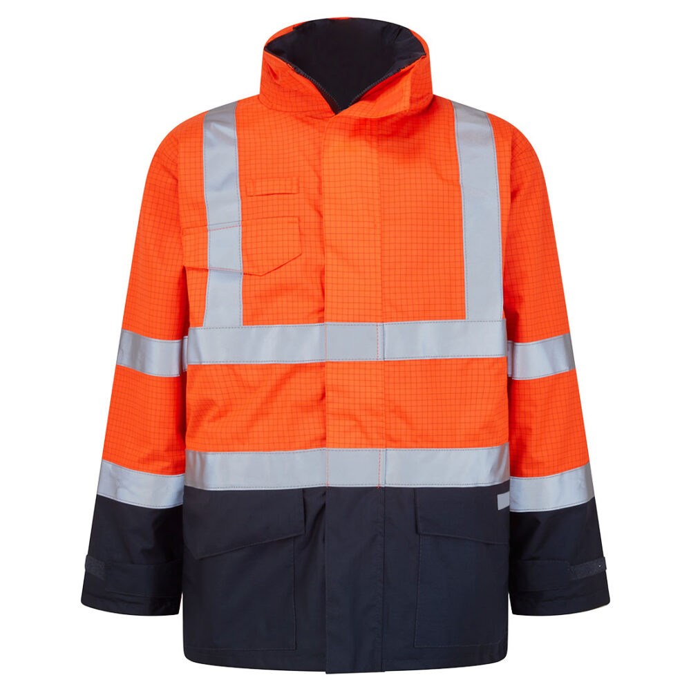 Anti-static Hi-Vis Contrast FR Custom Logo Rain Jacket Orange/Navy