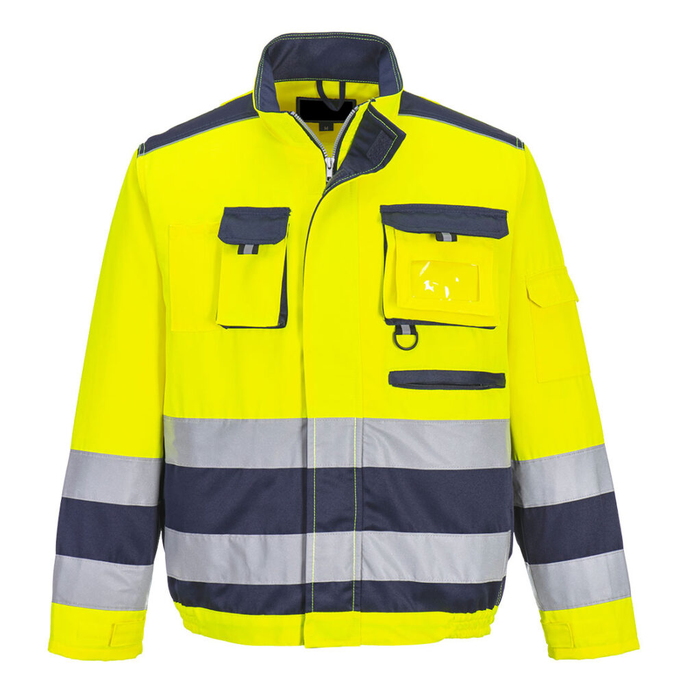 Fully Customized Hi-Vis Contrast Bomber Jacket Yellow/Navy Factory Price
