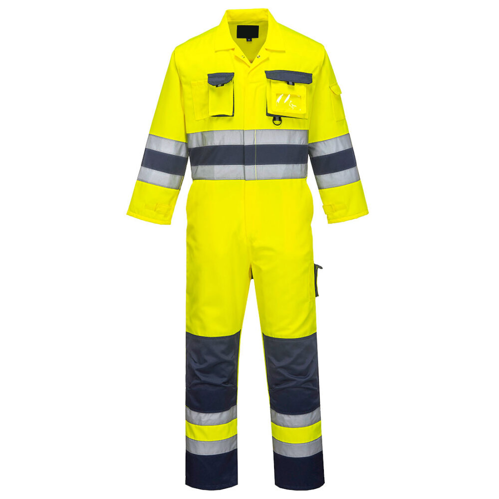 Custom Logo Factory Price Hi-Vis Contrast Work Coverall Yellow Navy